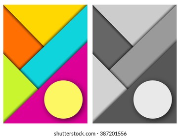Abstract background.  Modern material design with multicolored geometric shapes and textures. Colorful round and stripes with shadow. Vector illustration.