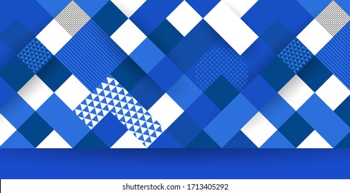 Abstract background modern mosaic futuristic graphic. Total blue background with stripes. Vector abstract background texture design, bright poster. Vector total blue color of the year.
