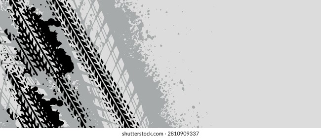 Abstract background with modern tire skid and grunge scratches. Textured tread design with empty space for automotive poster, racetrack concept, racing vehicle presentation.