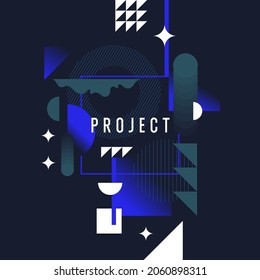 Abstract background in a modern trendy style. Poster with simple flat different geometric shapes.