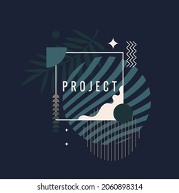 Abstract background in a modern trendy style. Poster with simple flat different geometric shapes.