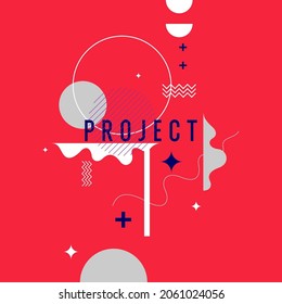 Abstract background in a modern trendy style. Poster with simple flat different geometric shapes.