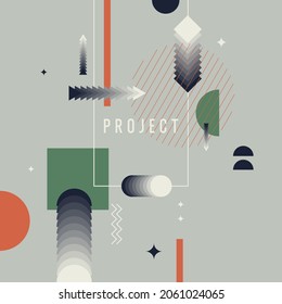 Abstract background in a modern trendy style. Poster with simple flat different geometric shapes.