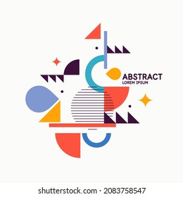 Abstract background in a modern trendy style. Poster with simple flat different geometric shapes.