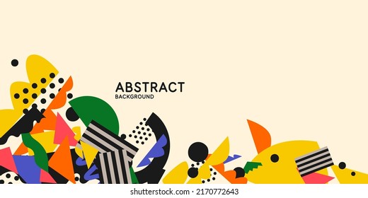 Resumen de los antecedentes en un estilo moderno y de moda. Cartel con formas simples planas geométricas y amorfas.