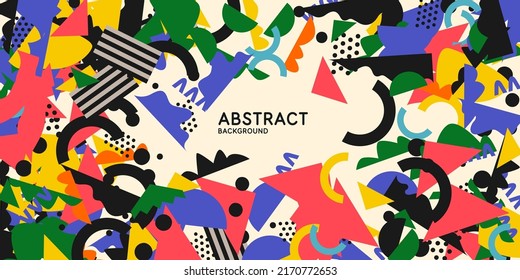 Abstract background in a modern trendy style. Poster with simple flat geometric and amorphous shapes.