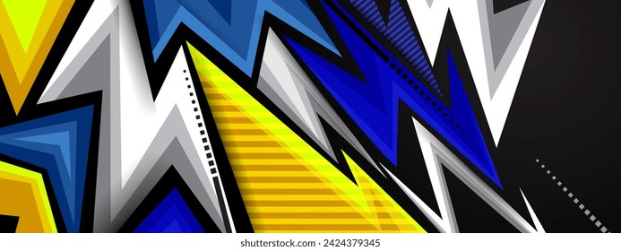 Fondo abstracto vector moderno de carreras 3d azul y amarillo. Diseño de banner ancho