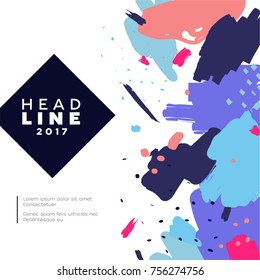 Abstract Background - modern vector template illustration on white background with place for your text. Heading formed in a dark lozenge frame. Stylish image with bright brush stroke, spots and dots