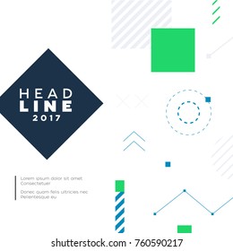 Abstract Background - modern vector template illustration on white background with place for your text and heading formed in a dark rhomb frame. Stylish image with blue and green geometric shapes