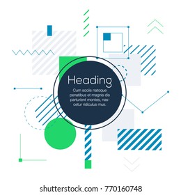 Abstract Background - modern vector template illustration on white background with place for your text and heading formed in a dark round frame. Stylish image with blue and green geometric shapes