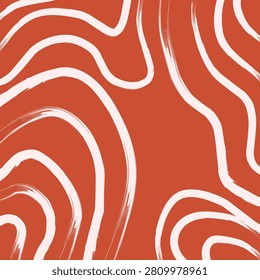 Abstract Background with Modern Wavy Brush Strokes on Terracotta Red Surface. Salmon fillet pattern texture background vector. Abstract raw salmon meat background with stripes salmon line art. Design illustration for Japanese Restaurant, website, banner, packaging.	
