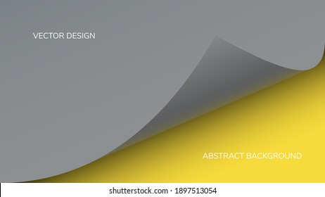 Fondo abstracto de colores modernos amarillos y grises en forma de página curvada con sombra. Ilustración vectorial.