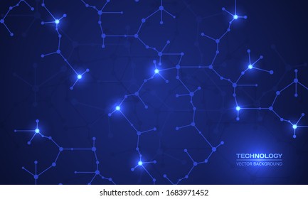 Fondo abstracto con estructura molecular, ADN, red de neuronas o átomos. Concepto científico, médico, tecnológico de innovación, ingeniería genética e investigación científica para su diseño.