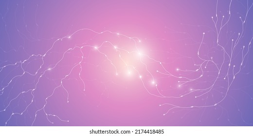 Abstract background with molecular structure from freehand sketch lines. Connection to the global network. Technology banner template. Neural connections of the brain.