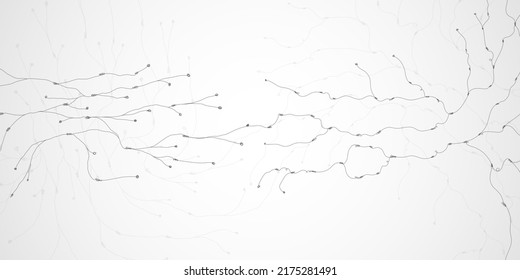 Abstract Background With Molecular Structure From Freehand Sketch Lines. Connection To The Global Network. Technology Banner Template. Neural Connections Of The Brain.