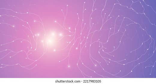 Abstract Background With Molecular Structure From Freehand Sketch Lines. Connection To The Global Network. Technology Banner Template. Neural Connections Of The Brain.