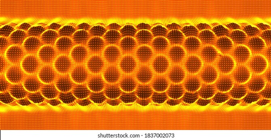 Abstract background with molecular structure. Grid structure with glowing particles. Luxury style. Science fiction microworld concept.  3D vector illustration. 