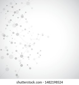 Abstract background of molecular structures. Molecules or DNA strand, genetic engineering, neural network, innovation technology, scientific research. Technological, science and medicine concept.
