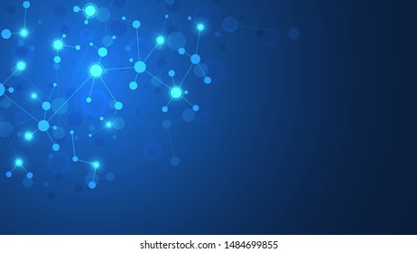 Abstract background of molecular structures. Molecules or DNA strand, genetic engineering, neural network, innovation technology, scientific research. Technological, science and medicine concept.