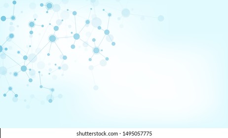 Abstract background of molecular structures. Molecules or DNA strand, genetic engineering, neural network, innovation technology, scientific research. Technological, science and medicine concept.