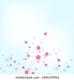 Abstract background of molecular structures. Molecules or DNA strand, genetic engineering, neural network, innovation technology, scientific research. Technological, science and medicine concept.
