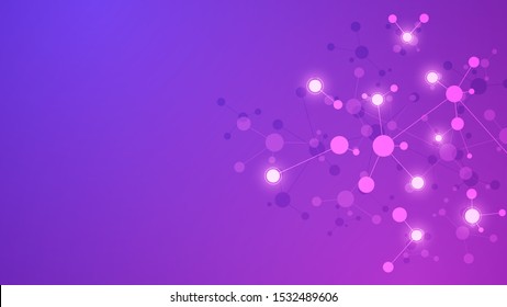 Abstract background of molecular structures. Molecules or DNA strand, genetic engineering, neural network, innovation technology, scientific research. Technological, science and medicine concept.