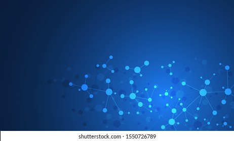 Abstract background of molecular structures. Molecules or DNA strand, genetic engineering, neural network, innovation technology, scientific research. Technological, science and medicine concept.