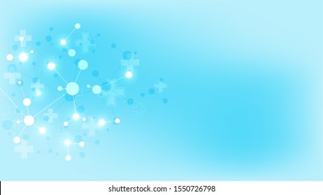 Abstract background of molecular structures. Molecules or DNA strand, genetic engineering, neural network, innovation technology, scientific research. Technological, science and medicine concept.