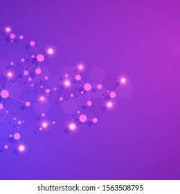 Abstract background of molecular structures. Molecules or DNA strand, genetic engineering, neural network, innovation technology, scientific research. Technological, science and medicine concept.