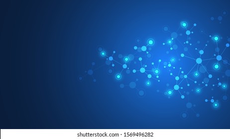 Abstract background of molecular structures. Molecules or DNA strand, genetic engineering, neural network, innovation technology, scientific research. Technological, science and medicine concept.
