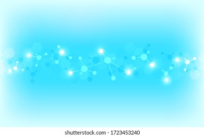 Abstract background of molecular structures. Molecules or DNA strand, genetic engineering, neural network, innovation technology, scientific research. Technological, science and medicine concept.