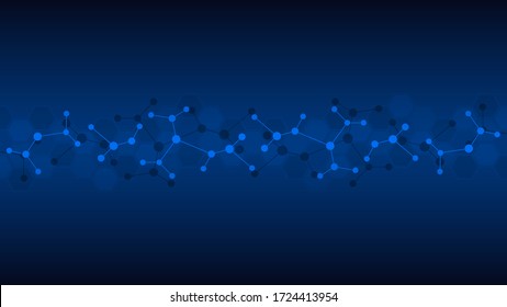 Abstract background of molecular structures. Molecules or DNA strand, genetic engineering, neural network, innovation technology, scientific research. Technological, science and medicine concept.