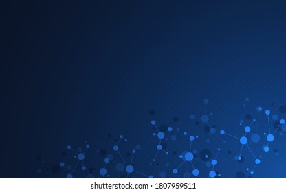 Abstract background of molecular structures. Molecules or DNA strand, genetic engineering, neural network, innovation technology, scientific research. Technological, science and medicine concept.