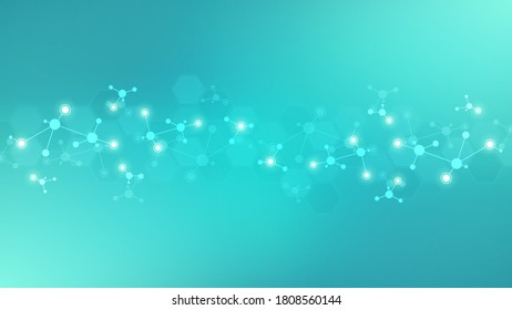 Fondo abstracto de las estructuras moleculares. Moléculas o hebras de ADN, ingeniería genética, red neuronal, tecnología de innovación, investigación científica. Concepto tecnológico, científico y médico.