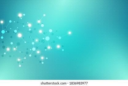 Abstract background of molecular structures. Molecules or DNA strand, genetic engineering, neural network, innovation technology, scientific research. Technological, science, and medicine concept.