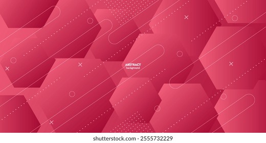 Abstract background of molecules with bright pink gradient. Hexagonal structure shape. Presentation study. Hexagonal lattice molecular structure. Eps10