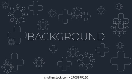 Abstract background of molecules, connected structure. Scientific concept for your design. Vector illustration. Cross and covid-19 molecules background