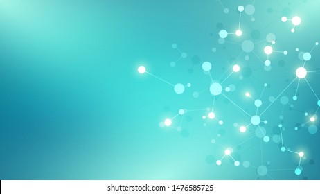 Abstract background of molecules. Molecular structures or DNA strand, genetic engineering, neural network, innovation technology, scientific research. Technological, science and medicine concept.