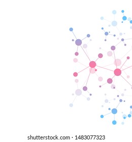 Abstract background of molecules. Molecular structures or DNA strand, genetic engineering, neural network, innovation technology, scientific research. Technological, science and medicine concept.