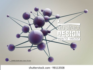 Abstract background with molecules spheres reflective surface. Vector illustration