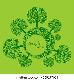 Abstract Background with Money signs and Money tree. Vector Illustration 