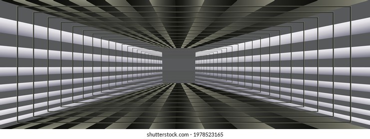 Abstract background. Monochrome gradient tunnel image. Vector illustration