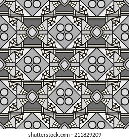 Abstract background, monochrome seamless texture, retro geometric ornament, lace pattern, tribal ethnic decoration, hand drawn artwork
