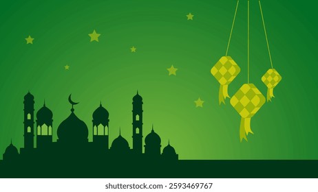 abstract background with moon and lantern. eid mubarak and ramadan kareem greeting banner template vector