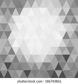 Abstract background of mosaic black and white triangles, lighter in the middle.Vector.