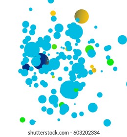 Abstract background Mosaic Confetti with multicolored circles. Circles of blue, green and yellow on a white background.