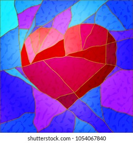 Abstract background with a mosaic and silhouette of a broken heart. Vector illustration