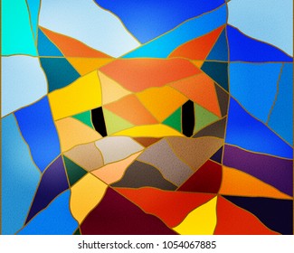 Abstract background with mosaic and silhouette of a cat. Vector illustration