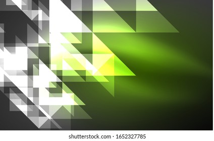 Abstract background, mosaic triangle pattern with transparent effects on glowing neon shiny backdrop. Vector Illustration For Wallpaper, Banner, Background, Card, Book Illustration, landing page