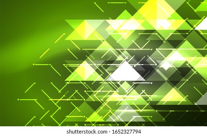 Abstract background, mosaic triangle pattern with transparent effects on glowing neon shiny backdrop. Vector Illustration For Wallpaper, Banner, Background, Card, Book Illustration, landing page